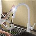 Fontana Dax Stainless Steel Pull Down Kitchen Faucet with Assistive Touch in White Finish