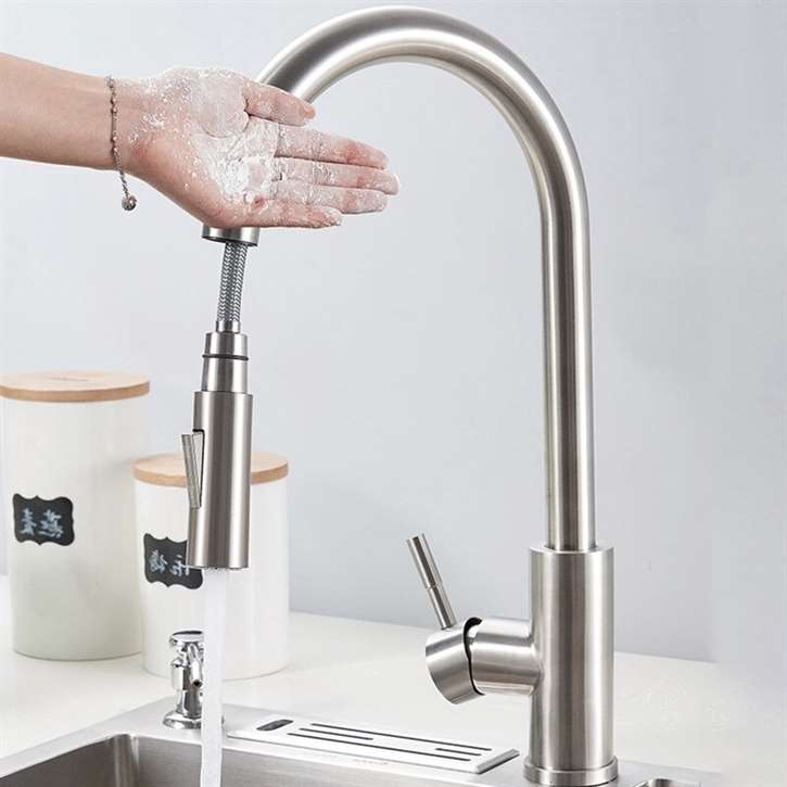 Fontana Cholet Brushed Nickel Finish Stainless Steel Kitchen Faucet with Pull Down Sprayer