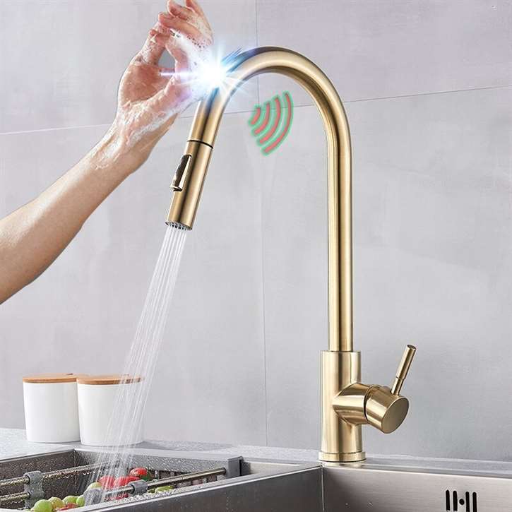Fontana Chatou Gold Finish with Touch Sensor Pull Down Kitchen Faucet
