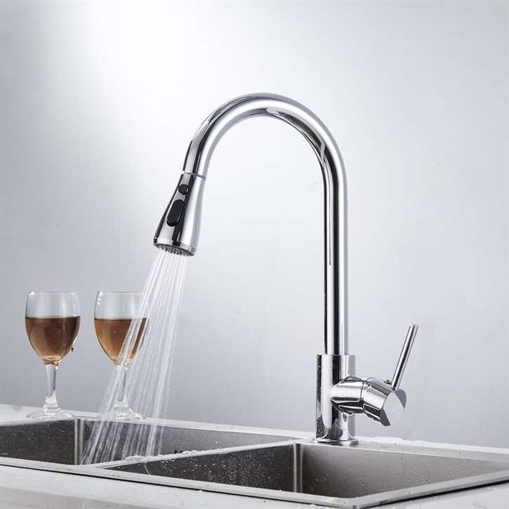Fontana BollnÃ¤s Chrome Pull Out Sensor Touch Kitchen Sink Faucet with Button For Two Way Flow