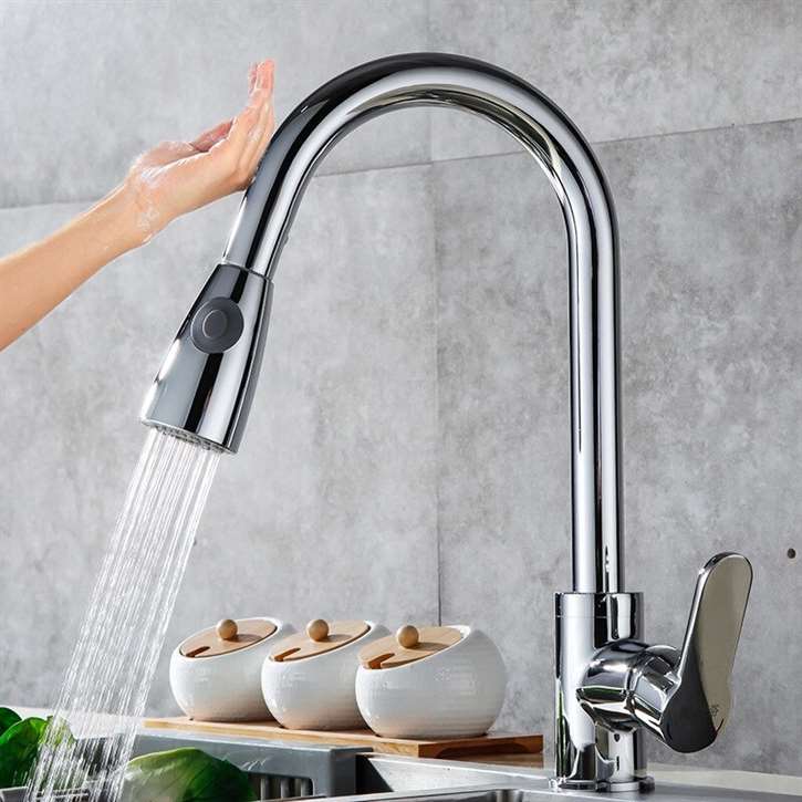 Fontana SÃ©nart Chrome Pull Out Sensor Touch Kitchen Sink Faucet with Button For Two Way Flow