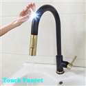 Fontana Geneva 360 Rotation Pull Out Sprayer Sensor Touch Kitchen Faucet in Black and Gold Finish
