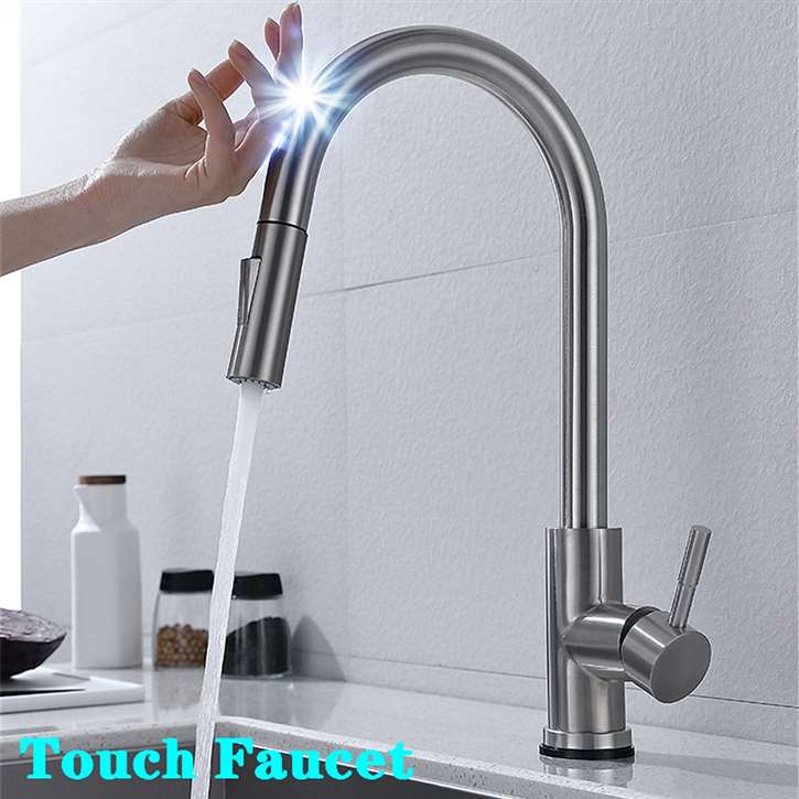 Fontana St. Gallen 360 Rotation Pull Out Sprayer Sensor Touch Kitchen Faucet in Brushed Nickel Finish