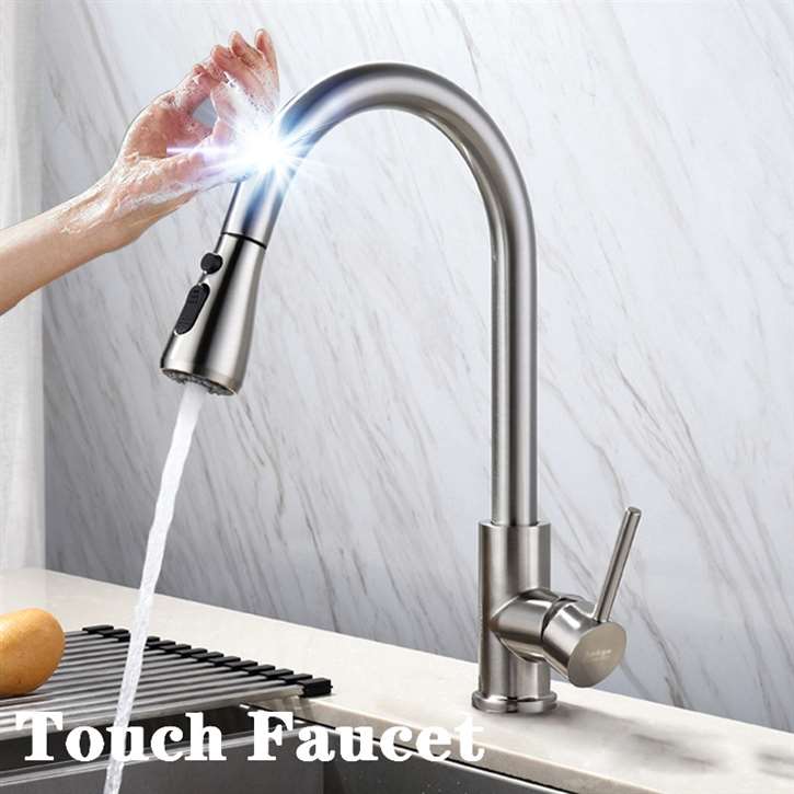 Fontana SÃ©nart Brushed Nickel Gooseneck Pull Out Sprayer Sensor Touch Kitchen Sink Faucet