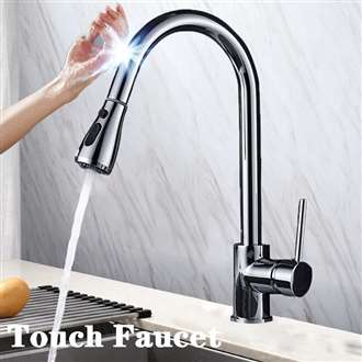 Fontana Melun Chrome Gooseneck Pull Out Sprayer Sensor Touch Kitchen Sink Faucet