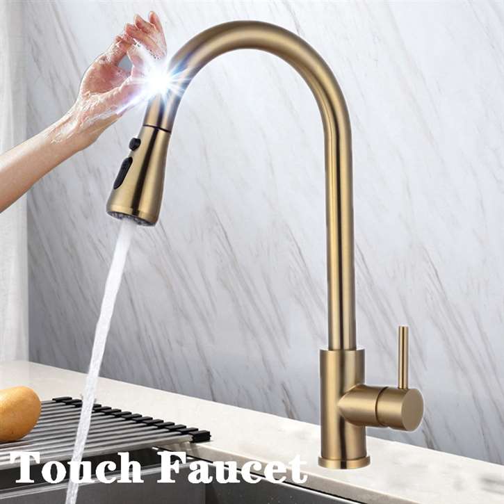 Fontana® Le Havre Gold Gooseneck Pull Out Sprayer Sensor Touch Kitchen Sink Faucet