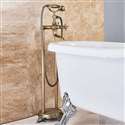 Fontana Dax Dual Handle Bathroom Freestanding Floor Mount Bathtub Faucet with Hand Shower and Tub Spout in Antique Brass