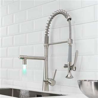 Fontana Geneva Pull Down Kitchen Faucet with Sprayer Single Handle Stainless Steel Brushed Nickel Kitchen Sink Faucet with LED Light