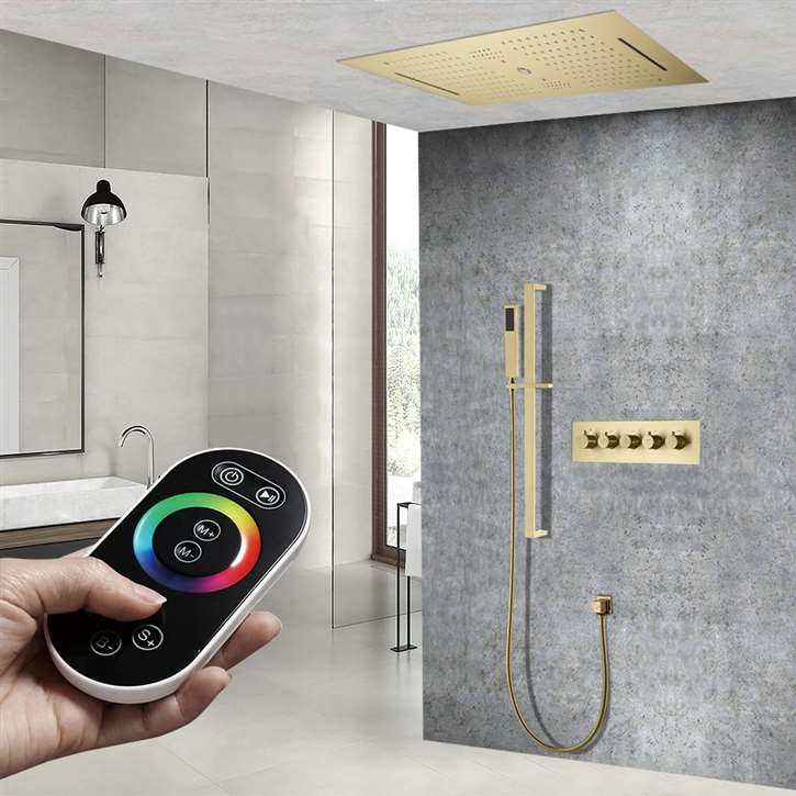 Andria Remote Controlled Thermostatic LED Musical Rainfall Shower System with Hand Shower by Fontana