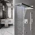 Fontana Favara Brushed Nickel 22" LED Wall Mount Waterfall Rainfall Shower System with Handheld Shower