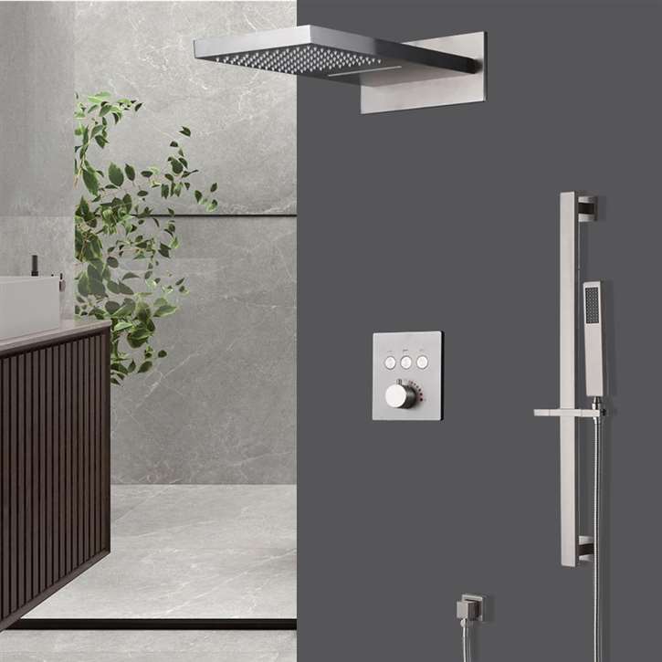 Fontana Favara 22" Brushed Nickel Wall Mount Waterfall Rainfall Shower System with Handheld Shower