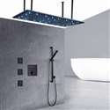 Fontana Venosa 20*40in Matte Black LED Ceiling Mount Rainfall Shower System with Handheld Shower and 3 Jetted Body Sprays