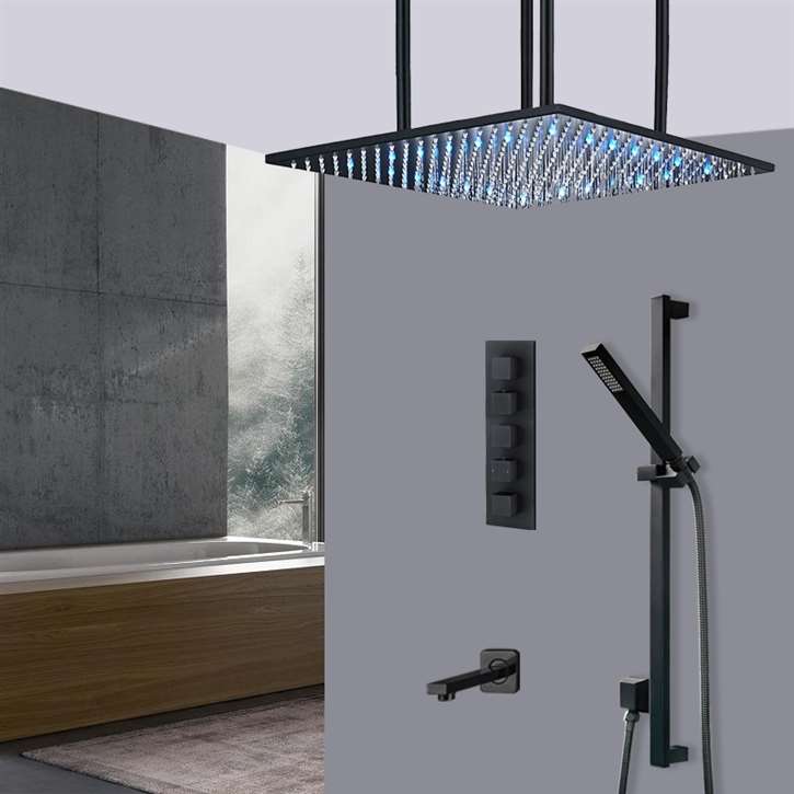 Fontana Terracina 20" Matte Black Rainfall Mist Shower System with Handheld Shower and Tub Spout