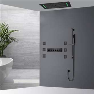 Fontana Imperia 27*15" LED Matte Black Shower System with Handheld Shower and 6 Body Jets