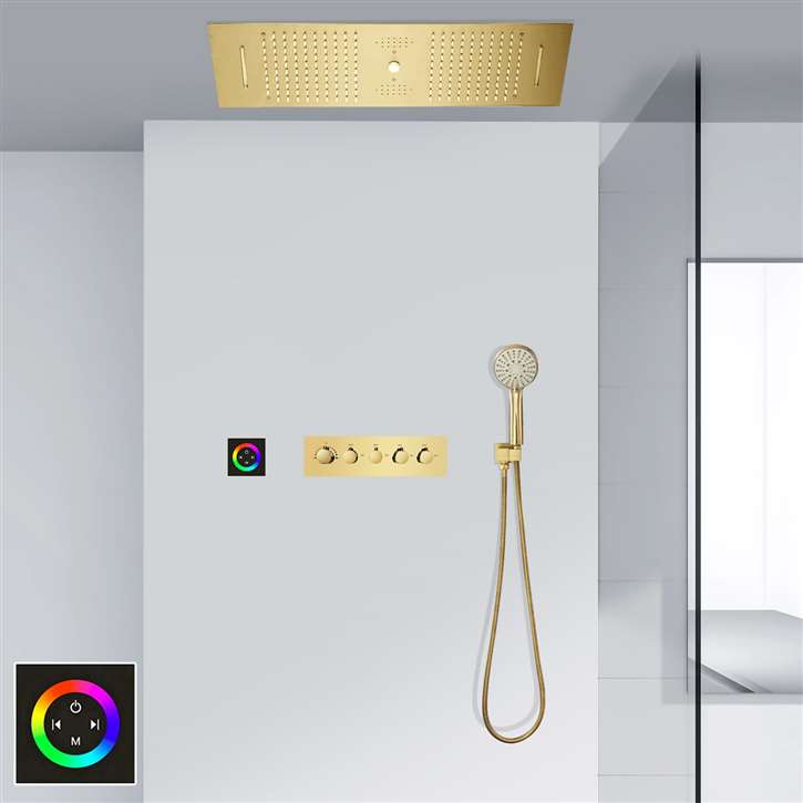 Lecce Touch Panel Controlled Thermostatic LED Smart Musical Waterfall Rainfall Shower System with Round Hand Shower by Fontana