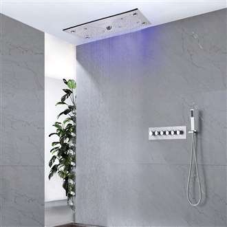 Vicenza Chrome Polished LED Musical Thermostatic Recessed Ceiling Mount Rainfall Shower System with Hand Shower