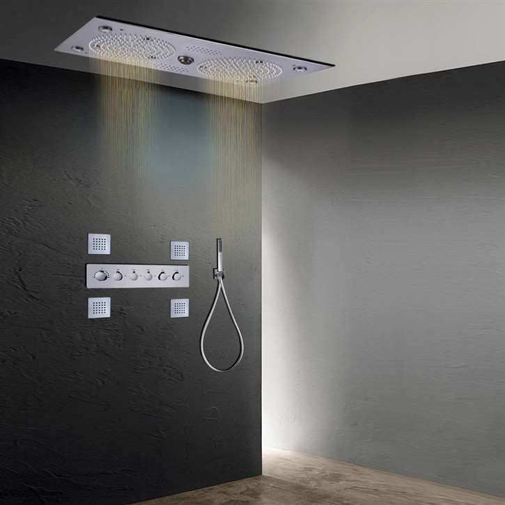 Fontana Magenta LED Chrome Polished Thermostatic Recessed Ceiling Mount Rainfall Musical Shower System with Hand Shower
