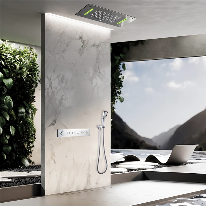 Ancona Chrome Thermostatic Recessed Ceiling Mount LED Rainfall Shower System with Handheld Shower