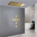 Savona Gold Thermostatic Recessed LED Waterfall Rainfall Shower System with Hand Shower and Jetted Body Sprays