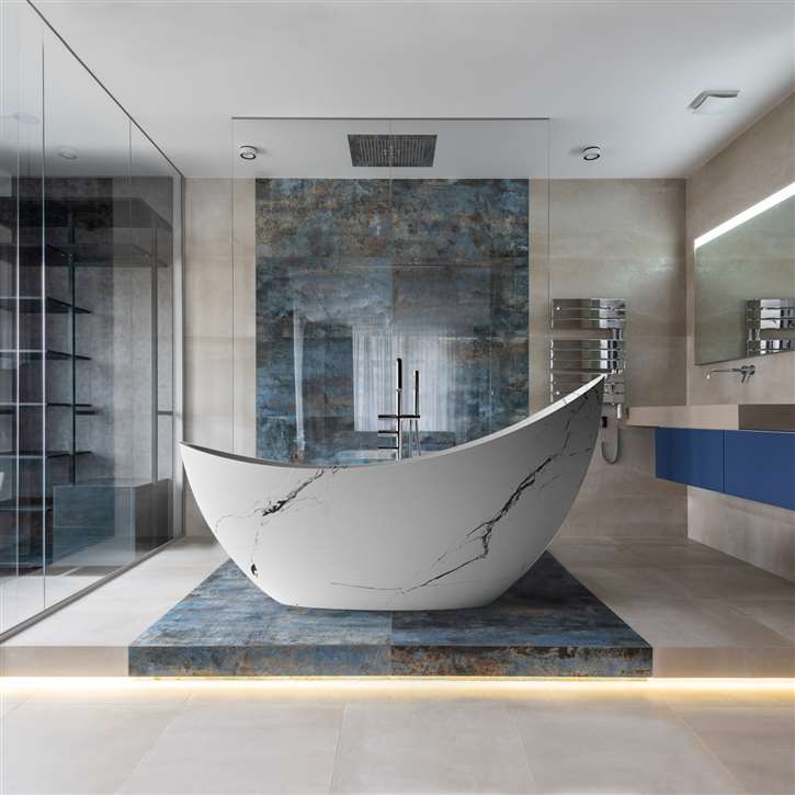 Fontana Ravenna White Stone Resin Freestanding Indoor Bathtub