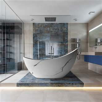 Fontana Ravenna White Stone Resin Freestanding Indoor Bathtub