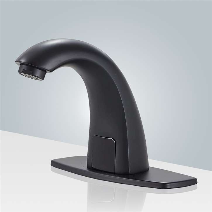 Automatic Sensor Bathroom Matte Black Sink Faucet with Hole Cover Plate