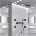 Cagliari Thermostatic Matte Black Recessed Ceiling MountWaterfall Rainfall Shower System with Body Jets and Hand Shower