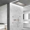 Parma Brushed Nickel 20*14in LED Thermostatic Recessed Ceiling Mount LED Rainfall Waterfall Shower System with Body Jets and Hand Shower