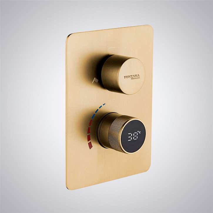 Fontana Vicenza 3 Function Brushed Gold Smart LED Digital Display Thermostat Shower Controller Mixer