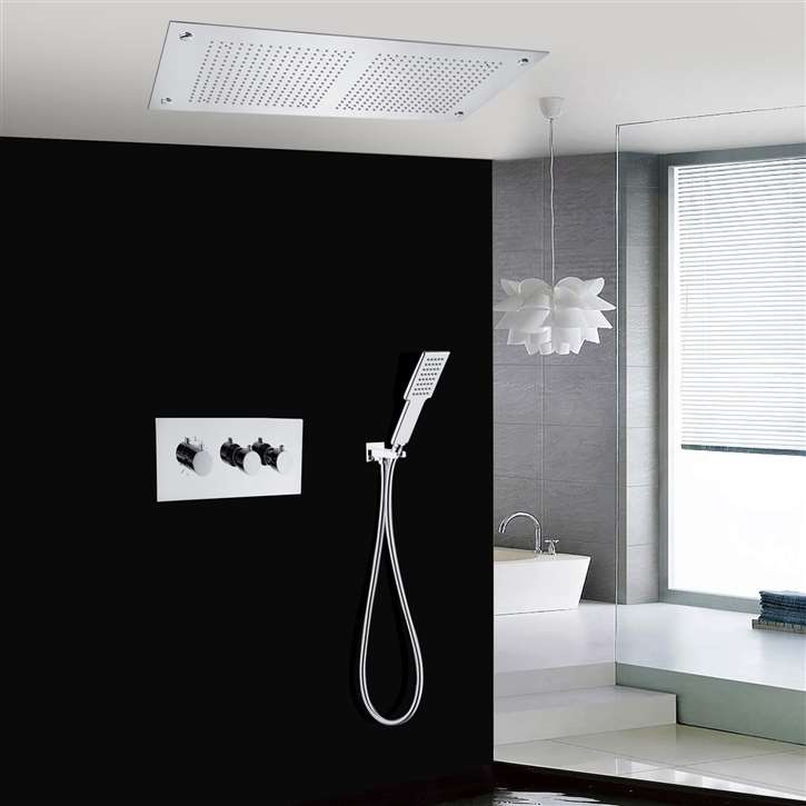 Fontana Genoa Chrome LED Thermostatic Recessed Ceiling Mount Rainfall Shower System with Hand Shower