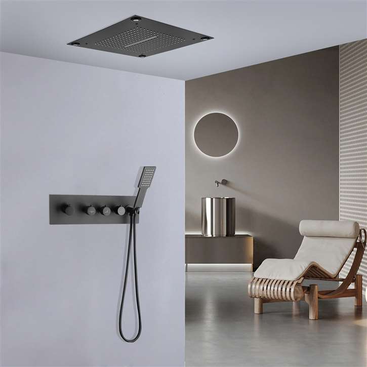 Fontana Udine 16*16in Mist Rainfall Matte Black Thermostatic LED Shower System with Hand Shower