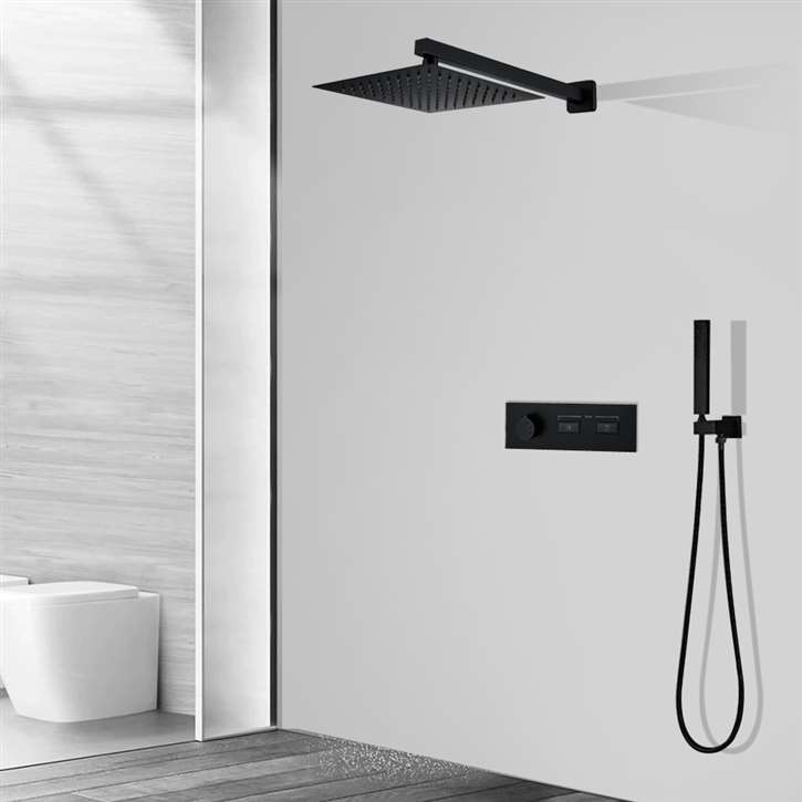 Fontana Varese Matte Black 2 Functions Wall Mount Thermostatic Rainfall Shower System with Hand Shower