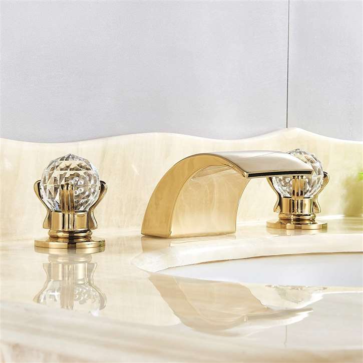 Fontana Acerra Gold Finish LED Bathroom Sink Faucet with 2 Crystal Knobs