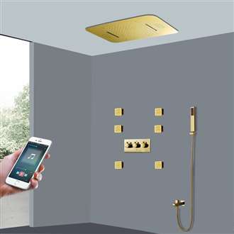 Fontana Chatou Gold Finish Music System Hot and Cold LED Shower Head with Hand Sprayer Phone Controlled