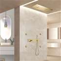 Fontana Piacenza Brushed Gold Thermostatic Recessed Ceiling Mount LED Waterfall Rainfall Shower System with Jetted Body Sprays and Hand Shower
