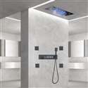 Fontana Venice Matte Black LED Musical Thermostatic Waterfall Shower System with Body Jets and Hand Shower