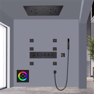 Fontana Cholet Touch Panel Controlled Stainless Steel LED Smart Music Rainfall Thermostatic Shower Head with Massage Jets and Hand Sprayer in Matte Black