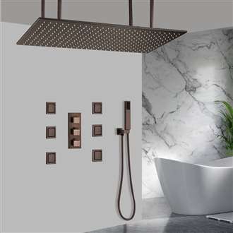 Martinique  Large Oil Rubbed Bronze Solid Brass Rain Shower Head with Body Jets & Handheld Shower