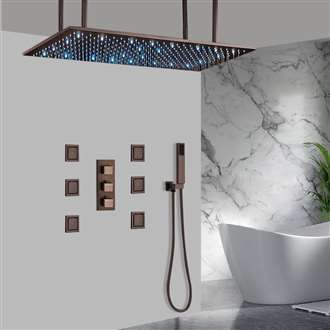 Martinique  Large Oil Rubbed Bronze Solid Brass LED Rain Shower Head with Body Jets & Handheld Shower
