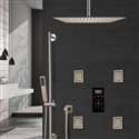 brushed nickel rainfall shower set with digital control ceiling mounted
