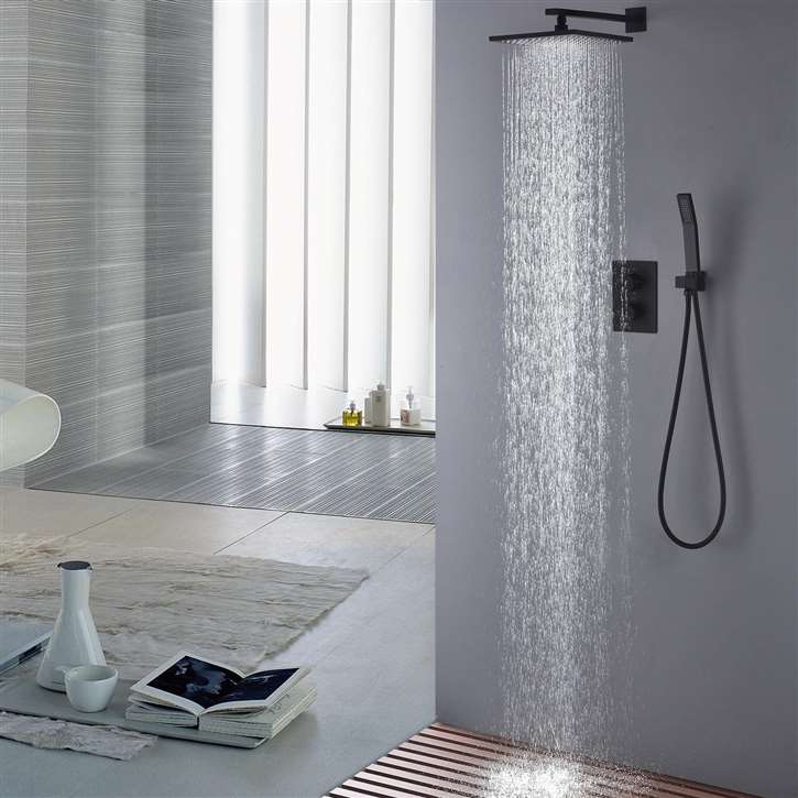 Fontana Dijon 10-inch Dual Handle Brass Matte Black Thermostatic Rain Shower System with Diverter Mixer and Handheld Spray