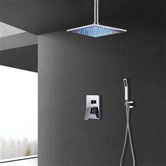 Fontana Creteil 16" Bathroom Square Large Rain Shower LED Dual Handle Dual Control Modern Shower System Hot And Cold Mixer Set