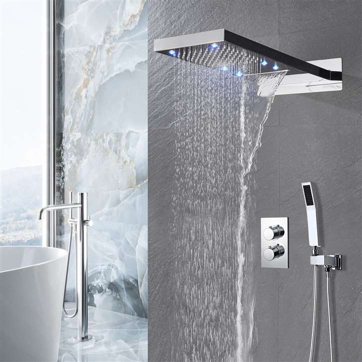 Fontana Chatou 22" LED Shower Head Water Saving Rainfall Thermostatic Shower Set With Hand Shower