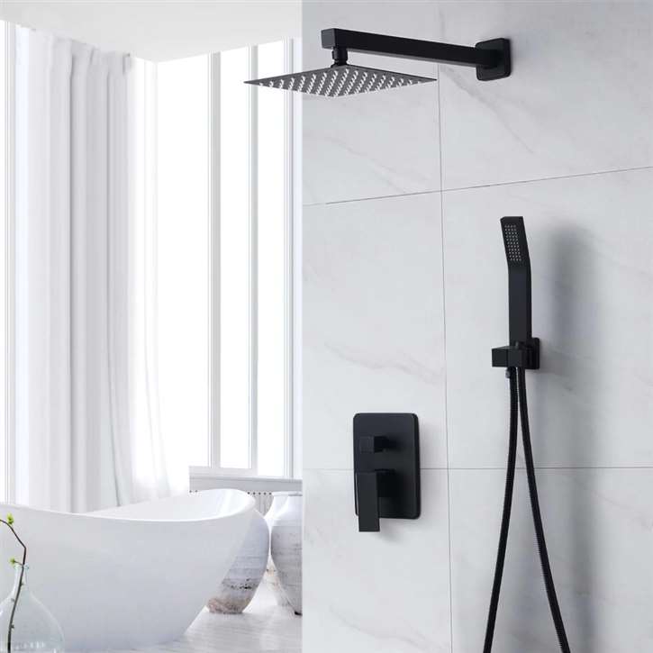 Fontana Melun 8" Wall Mount Matte Black Hot and Cold Shower System with Hand Shower