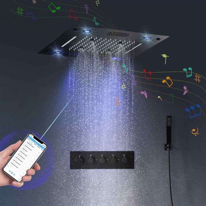 Fontana Cholet 16-inch Smart LED Lighting Rainbow Waterfall Thermostatic Music Shower Set System with Hand Held Shower