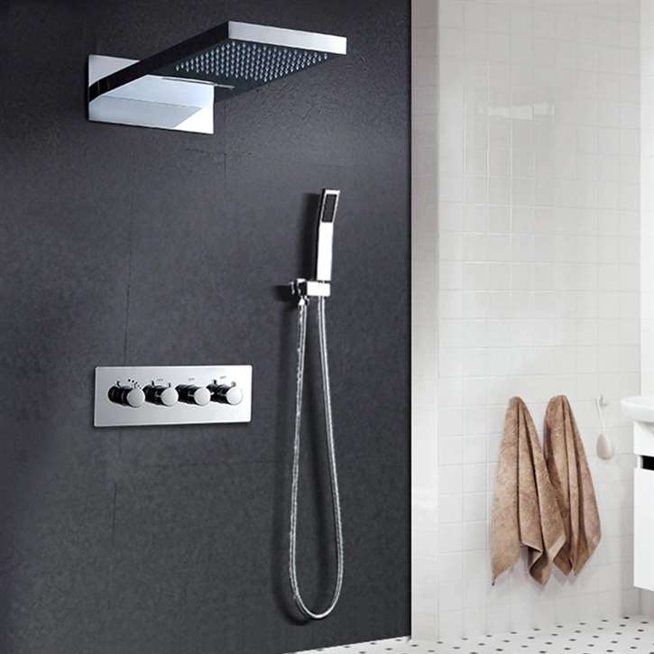 Fontana BollnÃƒÂ¤s 22" LED Thermostatic Water Saving Bathroom Shower Set Wall Mounted with Hand Held Shower