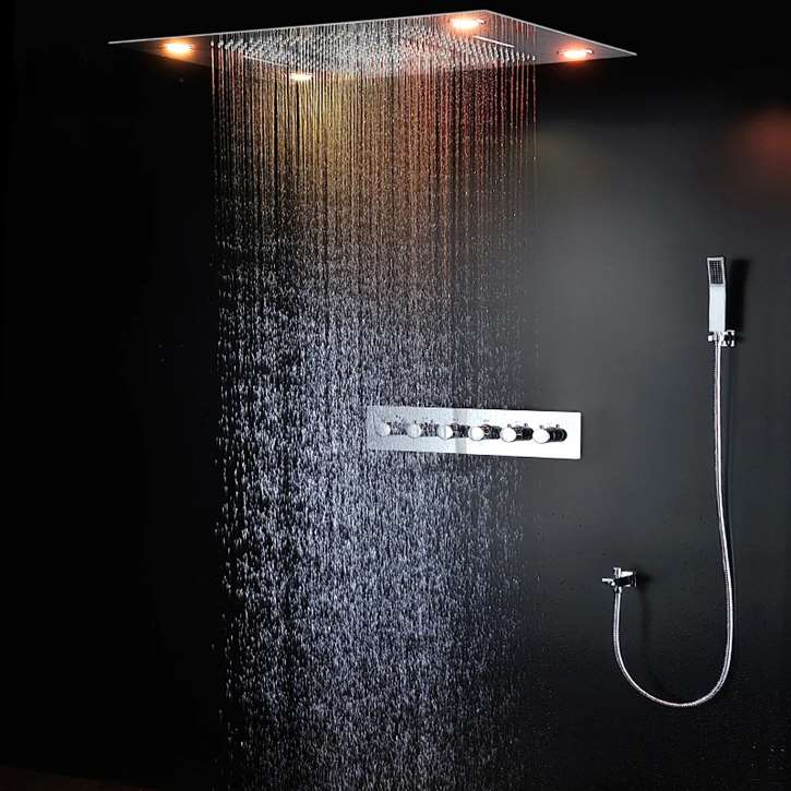 Fontana Dijon Thermostatic Large Ceiling Mount LED Shower Set with Hand Held Shower and Spout