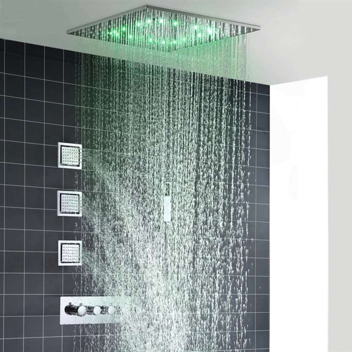 Fontana Chatou 16-inch Ceiling Mount LED Changing Shower with Body Jets and Hand Held Shower