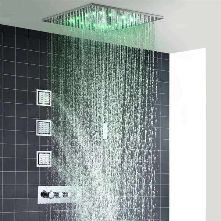 Fontana Melun 20-inch Ceiling Mount LED Changing Shower with Body Jets and Hand Held Shower