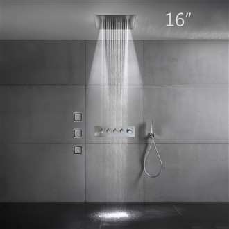 16 inch Luxury Black Thermostatic Ceiling Mount Shower System - LUNA